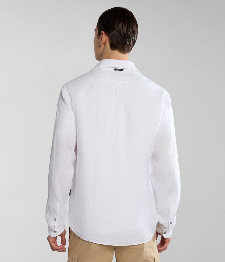 Camasa Barbati Napapijri Linen Long Sleeve Shirt Albi | VEL540368