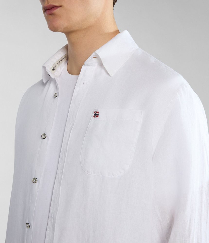 Camasa Barbati Napapijri Linen Long Sleeve Shirt Albi | VEL540368