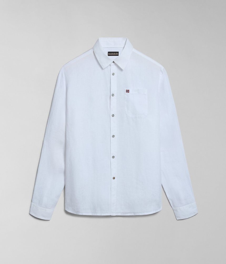 Camasa Barbati Napapijri Linen Long Sleeve Shirt Albi | VEL540368