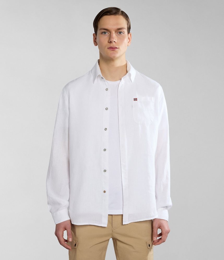 Camasa Barbati Napapijri Linen Long Sleeve Shirt Albi | VEL540368