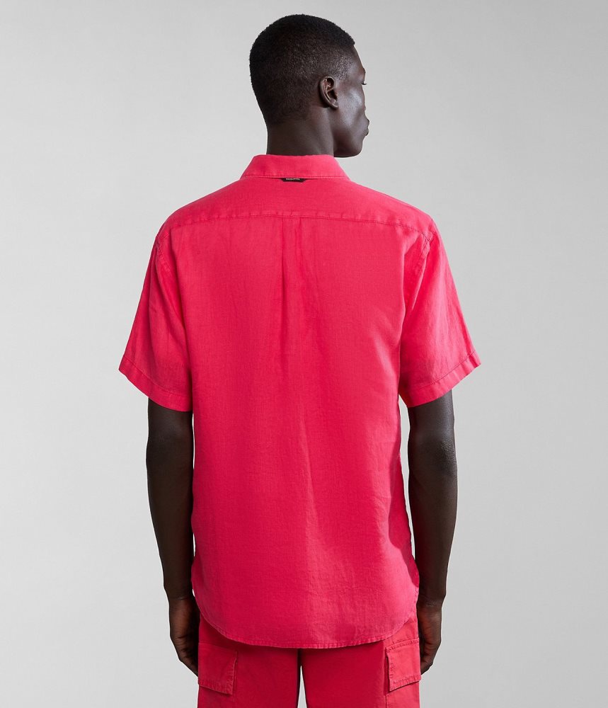 Camasa Barbati Napapijri Linen Short Sleeve Shirt Rosii | QPY510927