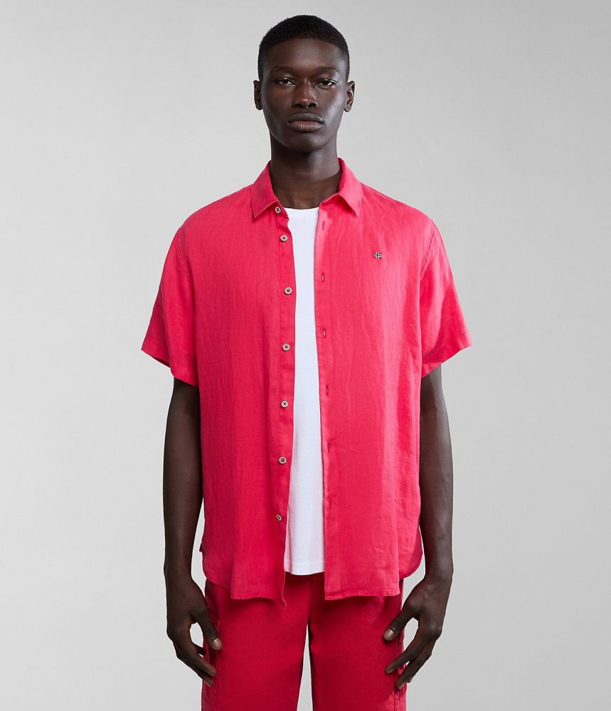 Camasa Barbati Napapijri Linen Short Sleeve Shirt Rosii | QPY510927