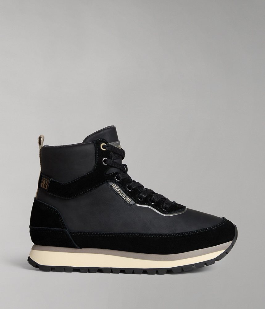 Cizme Dama Napapijri Snowrun Leather City Boots Negrii | FOD345786