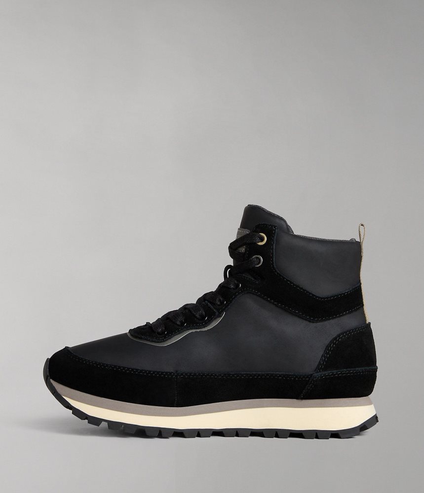 Cizme Dama Napapijri Snowrun Leather City Boots Negrii | FOD345786
