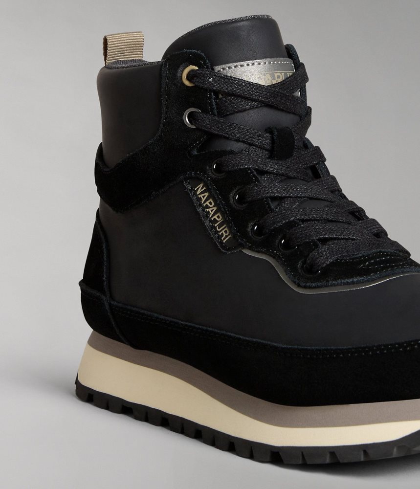 Cizme Dama Napapijri Snowrun Leather City Boots Negrii | FOD345786