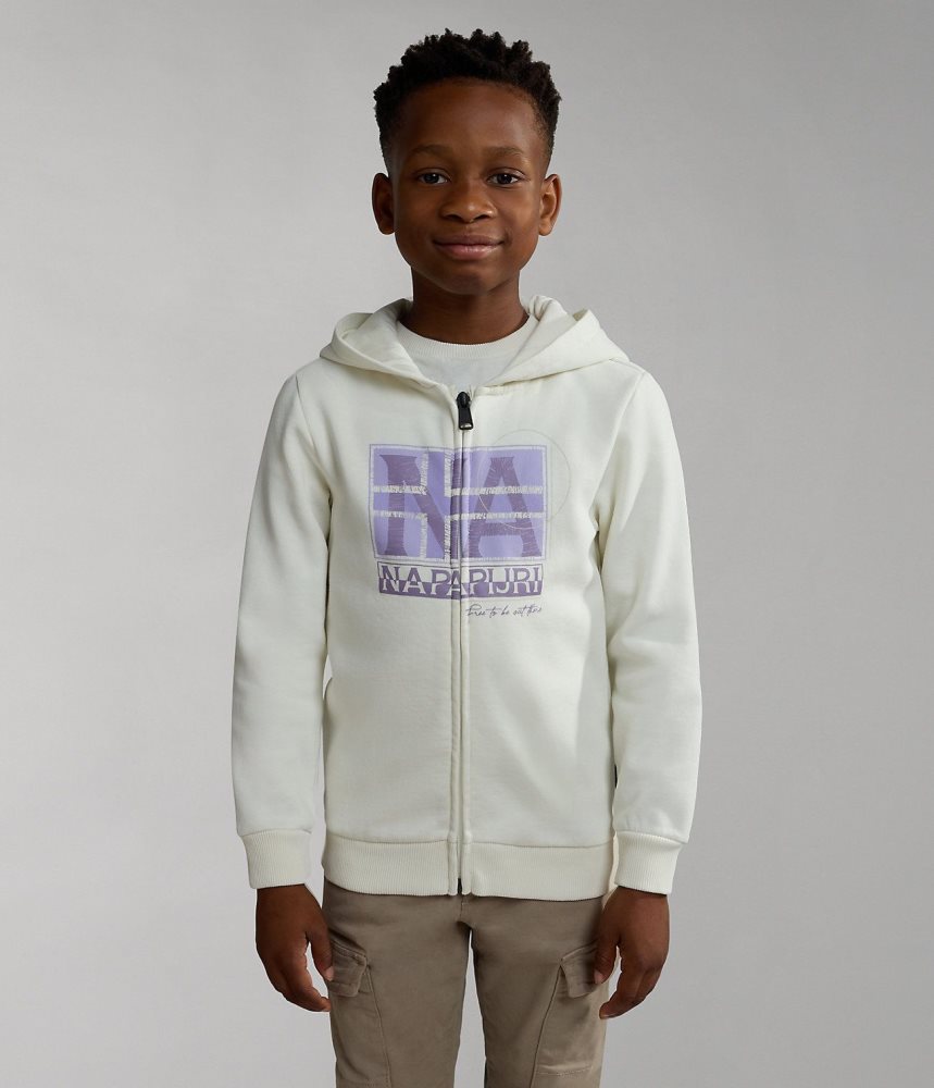 Hanorac cu Gluga Copii Napapijri Brunt Full-Zip Hoodie (4-16 YEARS) Albi | UEH208754