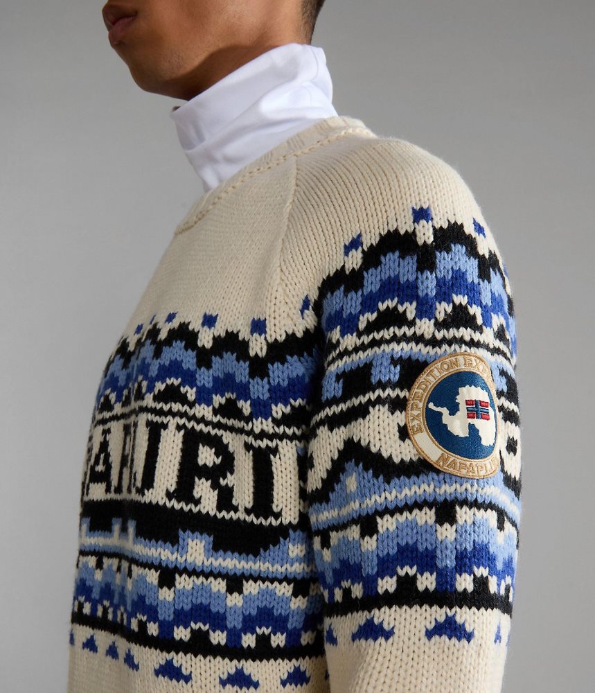 Jumpers Barbati Napapijri Horlick Crew Neck Jumper Albi | UWY931650