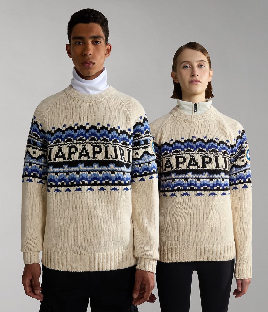 Jumpers Barbati Napapijri Horlick Crew Neck Jumper Albi | UWY931650